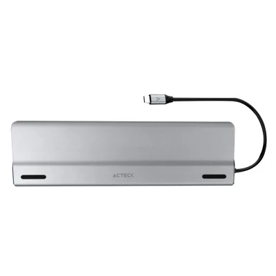 Docking Acteck PORT X DH690 USB C, 3x USB A 3.0, 2 USB C 3.0, 2x USB A 2.0, HDMI, VGA, RJ45, Plata