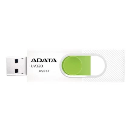 Memoria Usb ADATA UV320 128GB, 3.2 Gen 1 3.1, Factor de forma Deslizar, Color Verde, Blanco