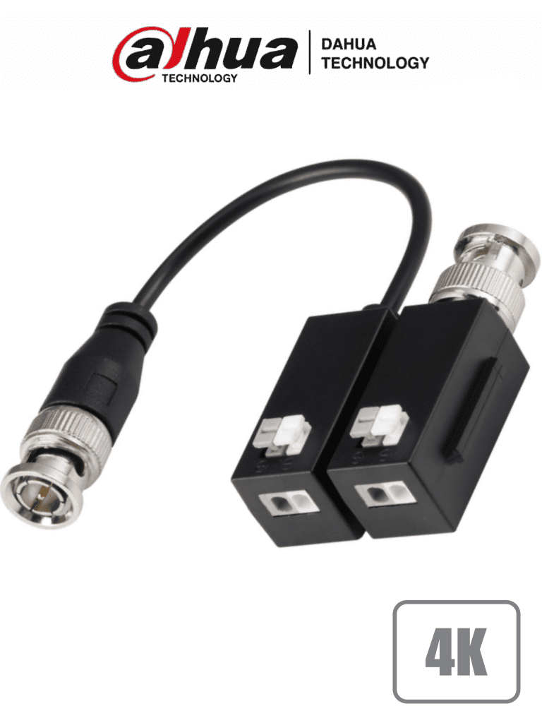 Par de Transceptores Dahua Pasivos 4K, BNC Macho, hasta 200 Metros