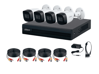 Kit de Vigilancia Dahua CCTV, DVR 4 Canales, 4 Camaras con Microfono, 2MP, IP67, Con Accesorios