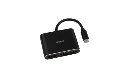 Adaptador Acteck USB tipo-C a HDMI/VGA Hembra, Negro