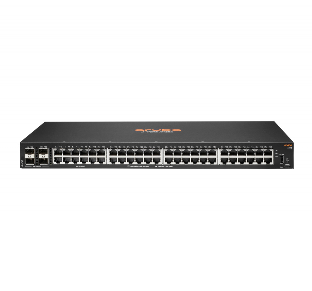Switch Aruba Gigabit Ethernet 6100 48G, 48 Puertos 10/100/1000 + 4 Puertos SFP+, 176Gbit/s, 8192 Entradas - Administrable, JL676A, Negro