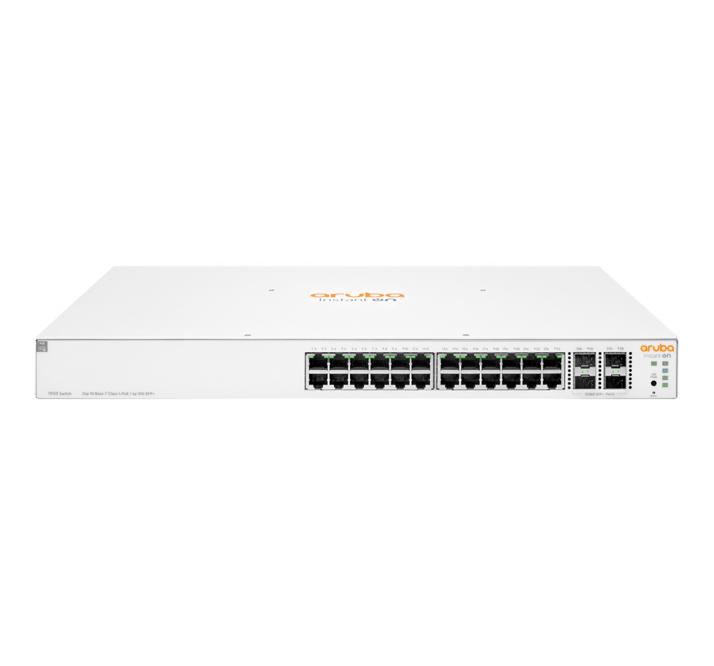 Switch HPE Networking Instant On Gigabit Ethernet 1930, 24 Puertos PoE 10/100/1000Mbps + 4 Puertos SFP+, 370W, 128 Gbit/s, 16.000 Entradas - Administrable
