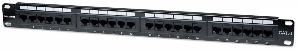 PANEL DE PARCHEO INTELLINET 520959, 24 PUERTOS, CAT 6, MONTABLE EN RACK, NEGRO