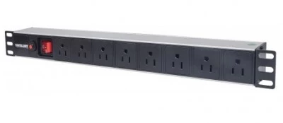 Barra multicontactos Intellinet (PDU), para montaje en 1U de rack 19Pulg., 8 contactos, aluminio, negro