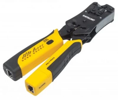 Pinza Crimpeadora Intellinet y probador de cables, RJ-11/RJ-12/RJ-22/RJ-45, Negro-Amarillo