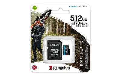 Memoria Micro SD Kingston Canvas Go Plus, 512GB, Velocidad 170 MB/s, Clase 10
