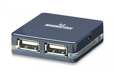 Micro HUB Manhattan USB 2.0 de 4 puertos, 480Mbit/s, Color Azul