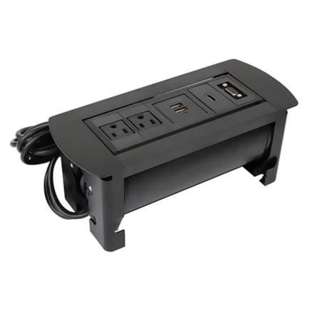 Caja de conexión manhattan para mesa c/enchufe usb/hdmi/vga color negro