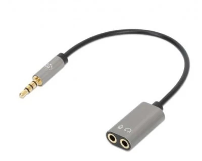 Manhattan Adaptador de Audio 3.5mm Macho - 2x 3.5mm Hembra, Negro/Plata