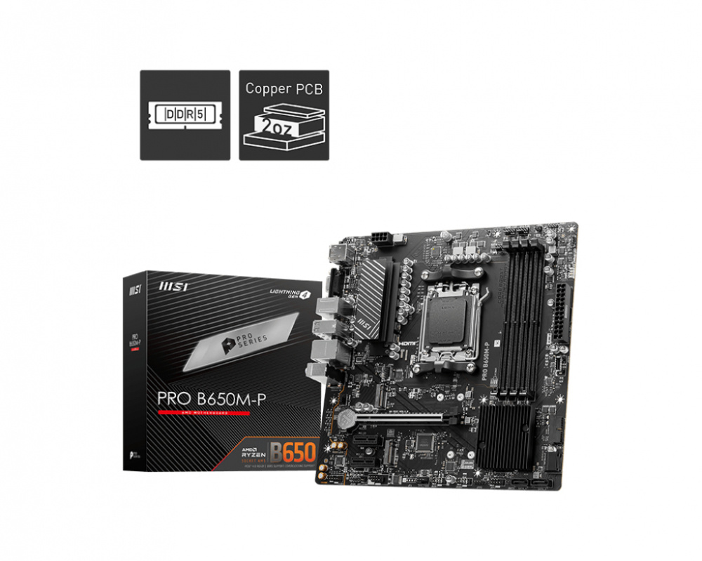 Tarjeta madre MSI PRO B650M-P, AM5, DDR5-SDRAM, 192 GB