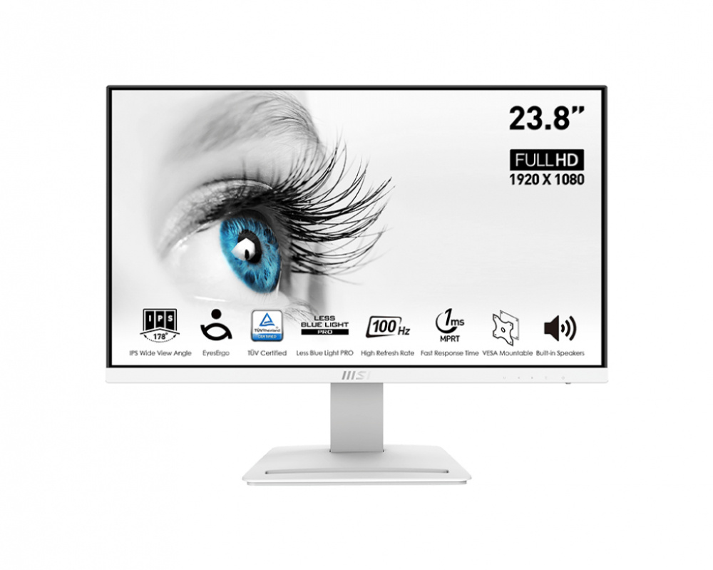 Monitor MSI Pro MP243XW, 23.8", Full HD, HDMI/DisplayPort, 100 Hz, Blanco