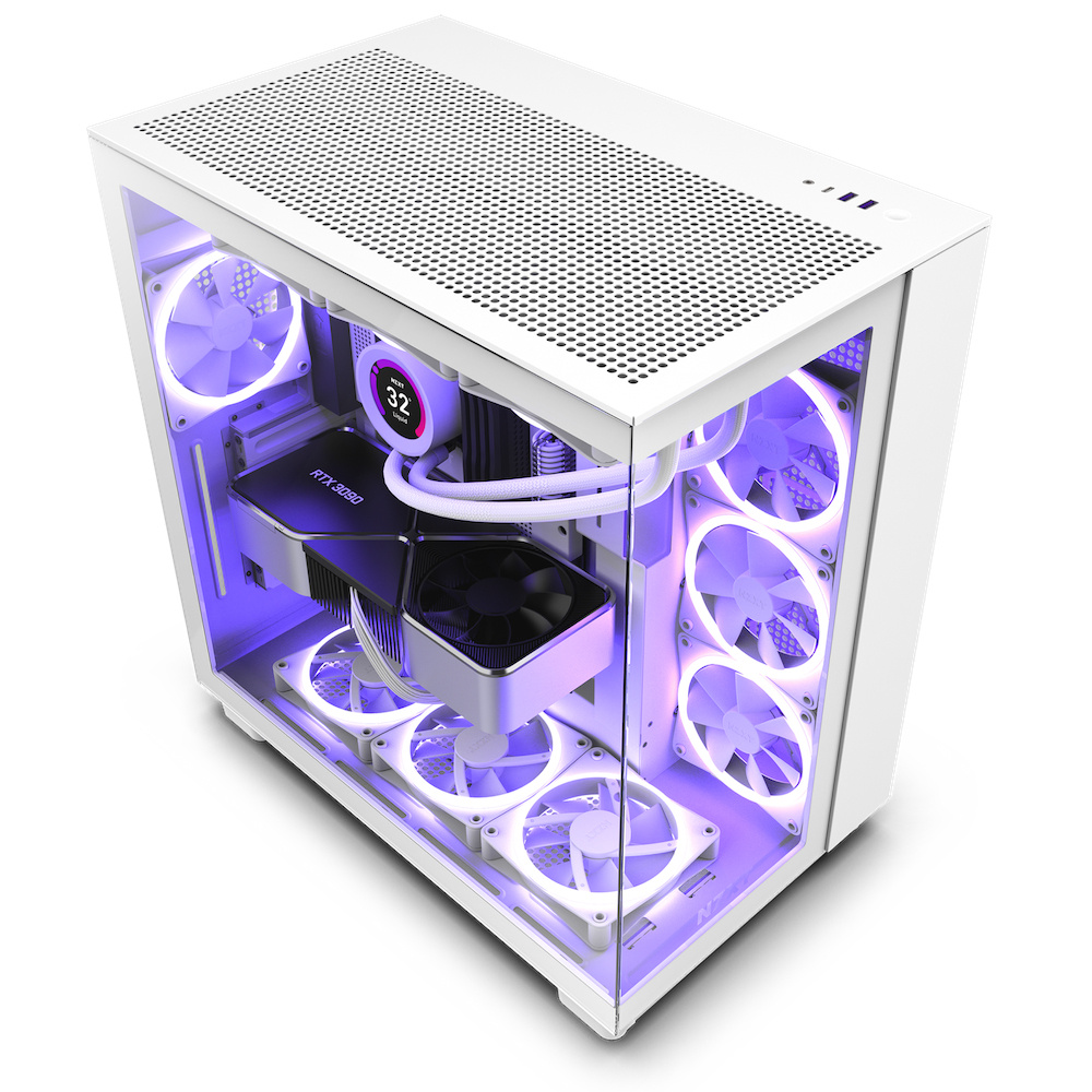 Gabinete NZXT H9 WHITE Midi Tower, Ventana lateral Cristal, Incluye 4x Ventiladores, Blanco
