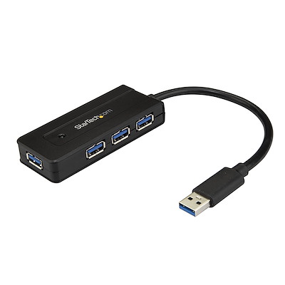 Startech.com hub concentrador portátil usb 3.0 superspeed de 4 puertos de 5gbps con carga rápida - ladrón usb 3.1 gen 1 tipo a - alimentado por el bus usb o autoalimentado - negro (st4300mi