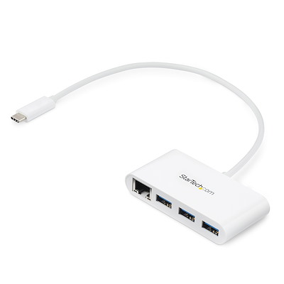 Startech.com hub concentrador usb 3.0 de 3 puertos con usb-c y ethernet gigabit - ladrón de usb type c a usb-a convencional - blanco - hub - 3 x superspeed usb 3.0 + 1 x 10/100/1000