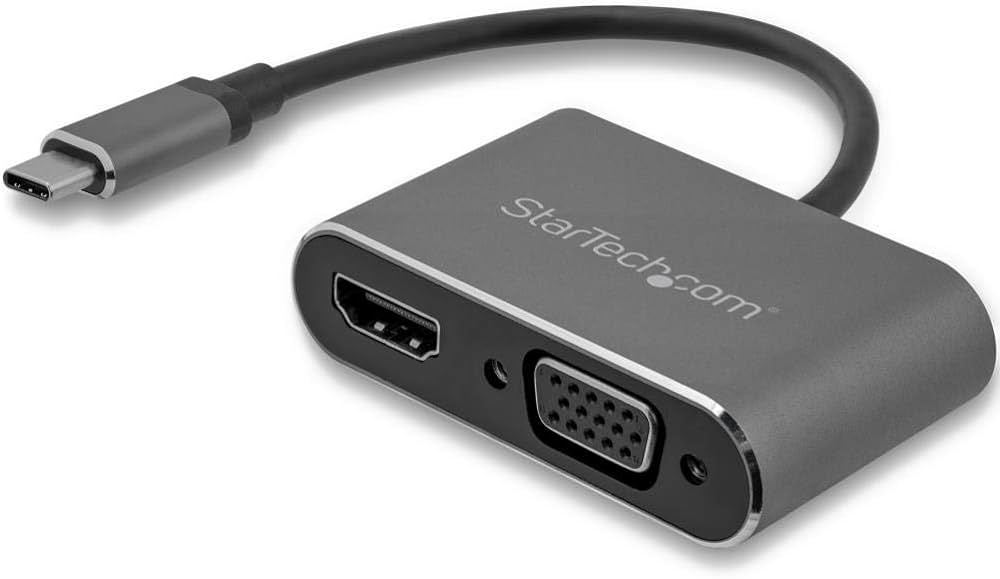 Startech.com adaptador usb-c a vga y hdmi - 2en1 - 4k 30hz - gris espacial - adaptador gráfico externo usb tipo c - adaptador de vídeo externo - it6222 - usb-c - hdmi, vga - gris espacio