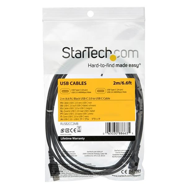 StarTech.com Cable USB-C Macho - USB-C Macho, 2 Metros, Negro