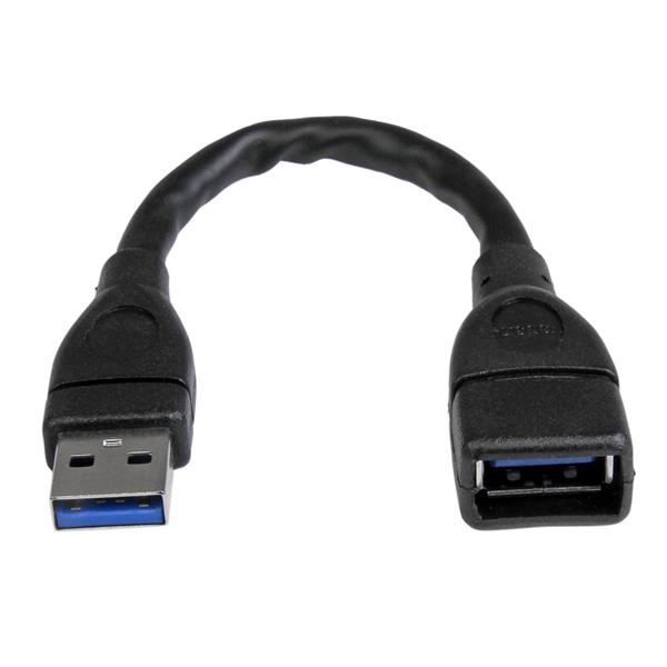 Cable USB A 3.0 Macho - USB A 3.0 Hembra, 15cm, Negro