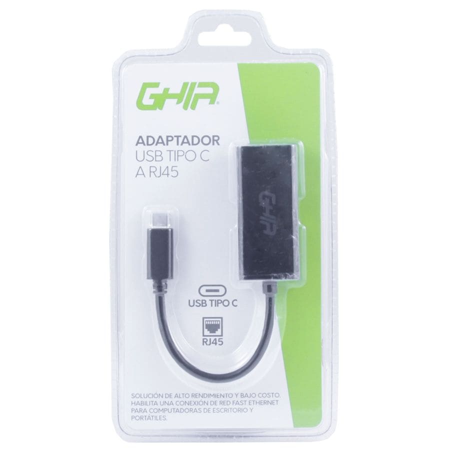 Adaptador Ghia Ethernet Rj45 Hembra a USB Tipo C Macho Modelo ADAP-5