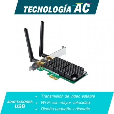 Tarjeta de red inalambrica TP-Link Archer T4E PCI Express, Wi-Fi 5 (802.11ac), Negro, Verde