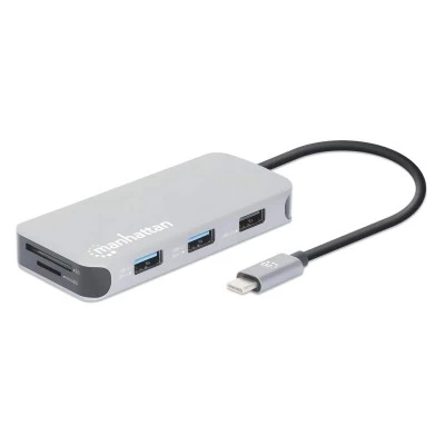 Manhattan Docking Station 130615 USB C, 3x USB, 1x USB C, 1x HDMI, 1x RJ-45, 1x SD, 1x Micro SD, Gris