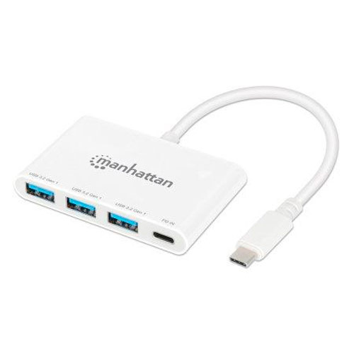 Manhattan Hub USB A 3.2 de 3 Puertos + 1 USB C, 5000 Mbit/s, Blanco