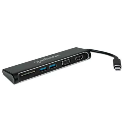 Docking manhattan usb-c superspeed 4 en 1 hdmi/vga/lector tarjetas sd color negro