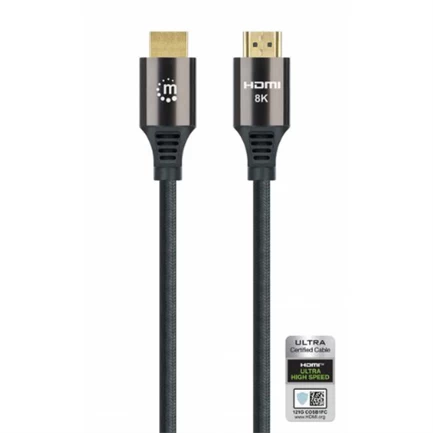 Cable manhattan hdmi certificado ultra alta velocidad 8k a 60hz/4k a 120hz c/ethernet 1m color negro