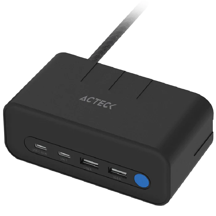 Cargador acteck energon mate ce676 / extensión de escritorio / 2 x usb / 2 x tipo c / 3 x contactos / supresor de picos / indicador led / resistente al fuego / 1.85 m / ac-936514