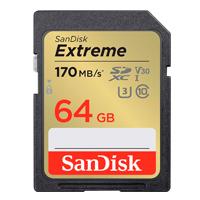 Memoria sandisk sdxc 64gb extreme 170mb/s 4k clase 10 u3 v30 (sdsdxv2-064g-gncin)