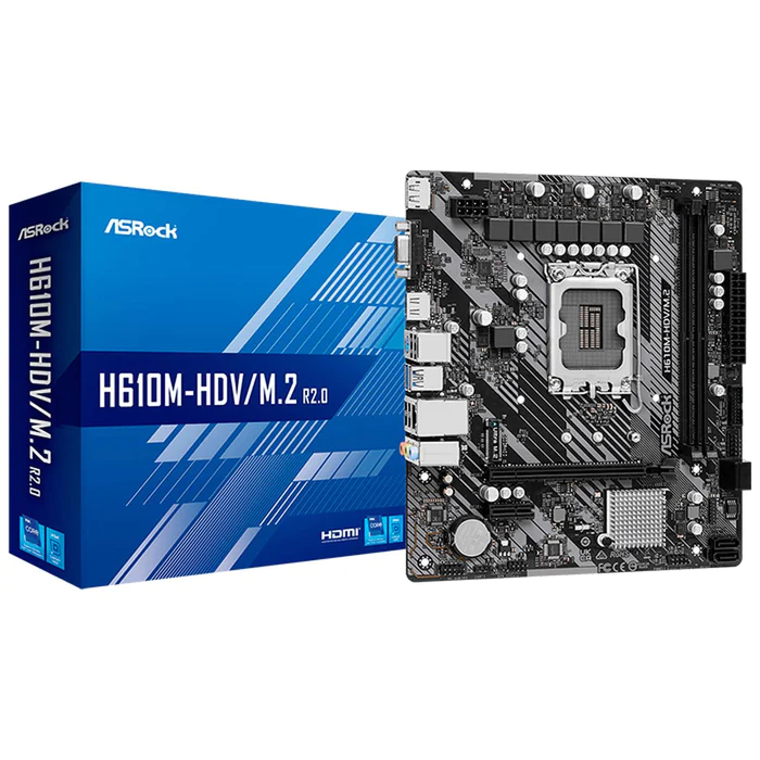 Tarjeta madre asrock h610m-hdv/m.2 r2.0 intel 1700 ddr4 micro atx