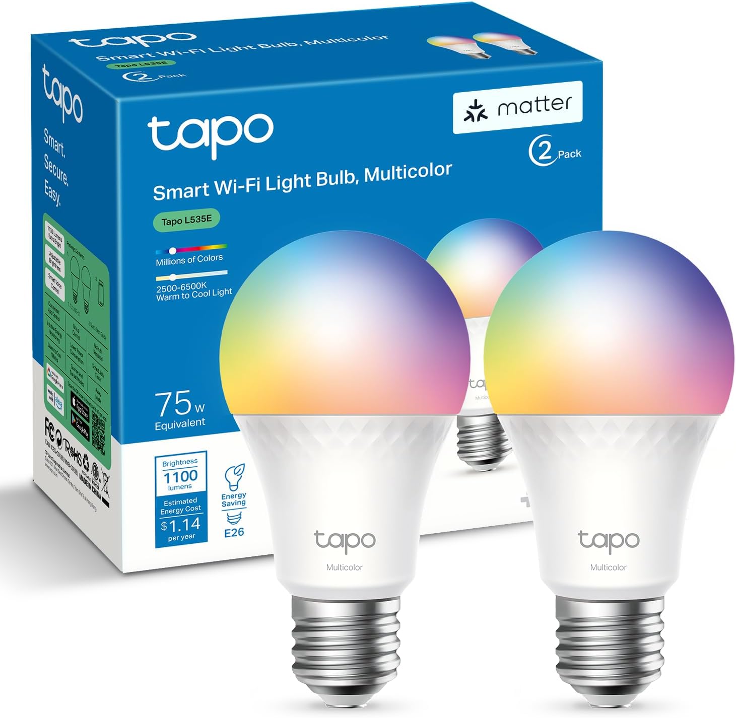 Foco Inteligente TP-LINK Tapo L535E - Wi-Fi - 1055 Lúmenes - Multicolor - 2 Piezas