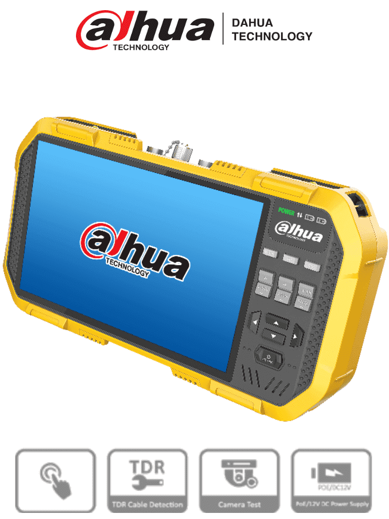 DAHUA PFM907 -Probador de Video IP y HDCVI/ Soporta Compresión de Video H.265 y H.264/ Control PTZ/ Soporta Audio/ Multimetro Integrado/ Probador de Red/ Probador de Señal Wifi/ Soporta Prot