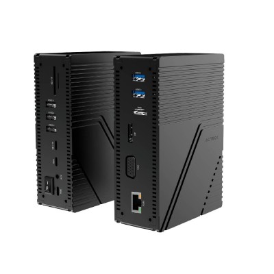 Acteck Hub USB-C, 1x HDMI, 1x VGA, 1x DP, 1x RJ-45, 3x USB 2.0 2x USB 3.0, 3x USB-C, 1x Micro SD, 1x SD, 1x AUX, Negro
