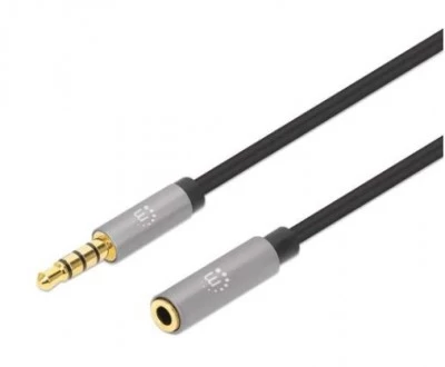 Manhattan Cable AUX 3.5mm Macho - 3.5mm Hembra, 1 Metro, Negro/Plata