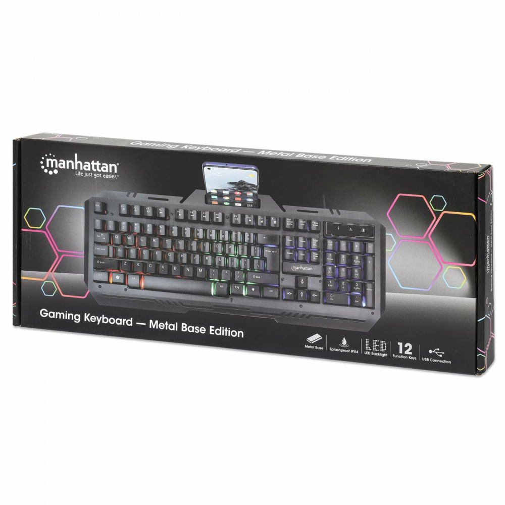 Teclado Gamer Manhattan 180610 RGB, Alámbrico, Negro (Español)