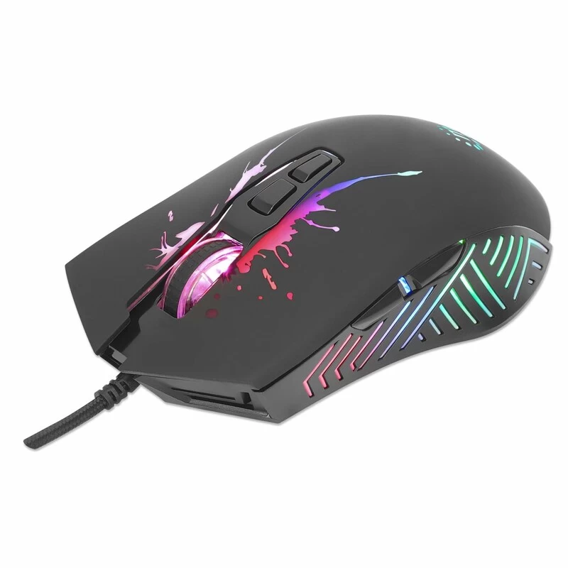 Mouse  man optico gaming 7 botones 7200 dpi led rgb, ne...