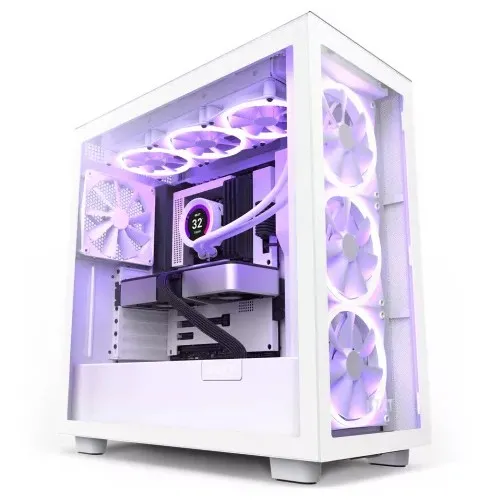 Gabinete NZXT H7 Elite con Ventana RGB, Midi-Tower, Mini-ITX/Micro-ATX/ATX/EATX, USB 3.0, sin Fuente, 4 Ventiladores Instalados (3x RGB), Blanco Mate