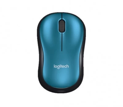 Raton Logitech M185, optico, RF inalambrica + USB, Color Negro, Azul, Alcance 10 m, Bateria AA