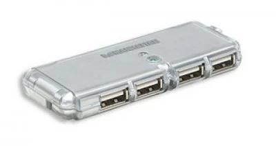 HUB Manhattan USB 2.0 de 4 puertos, 480Mbit/s, Color Gris