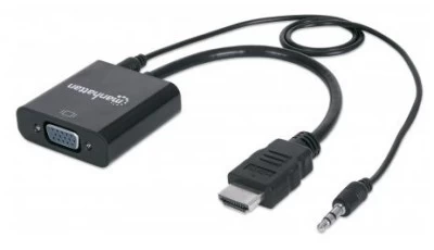 Adaptador Manhattan HDMI Macho a VGA Hembra, Audio 3.5, 1080p, Negro