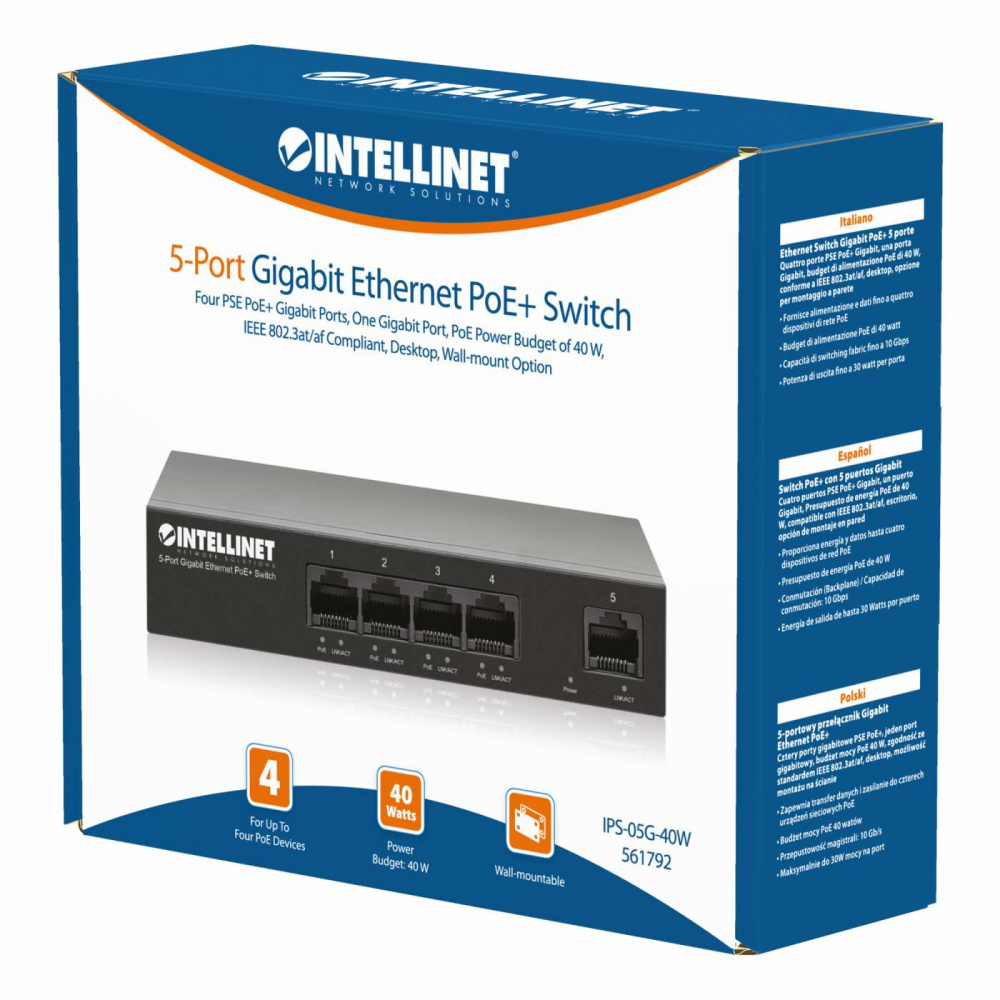 Switch Intellinet Gigabit Ethernet 561792, 5 Puertos 10/100/1000Mbps, 10 Gbit/s, 2000 Entradas - No Administrable