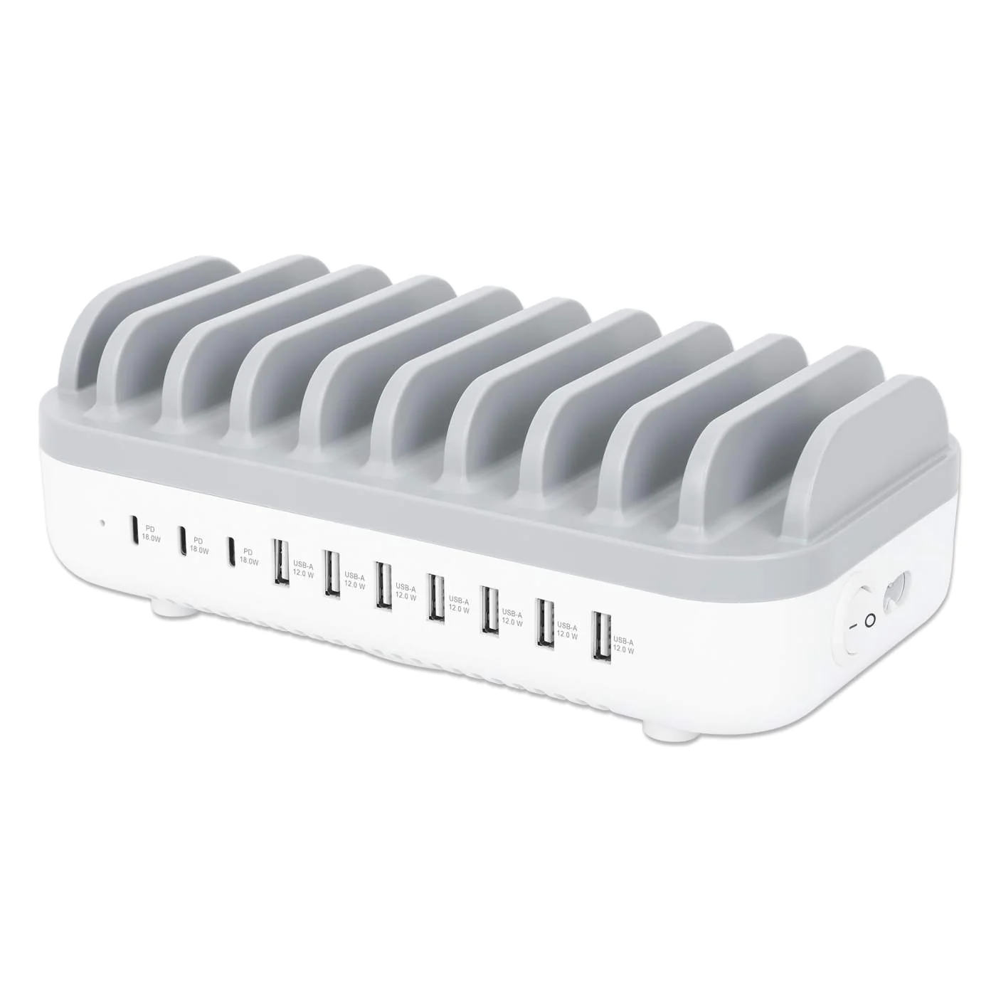 Estacion de Carga Manhattan 10 Puertos, 3x USB-C PD 3.0, 7x USB-A, Blanco/Gris
