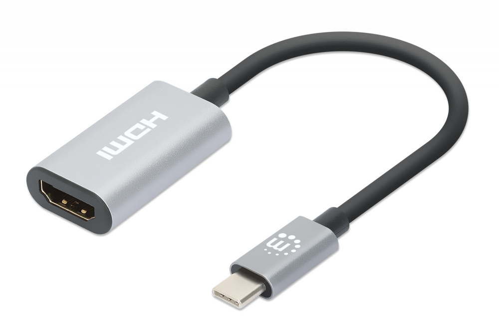 Adaptador de Video Manhattan, USB Tipo C a HDMI, 5 Gbit/s, Gris