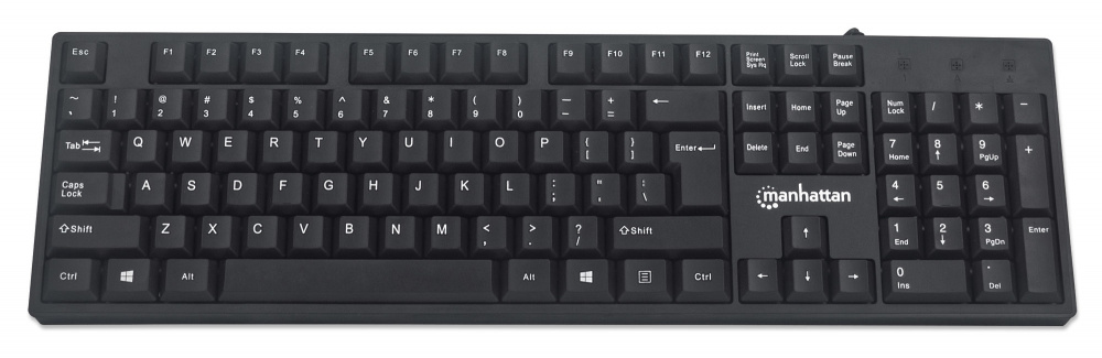 Teclado Manhattan 179324 Ingles, Alambrico, Conexion USB, 104 Teclas, Color Negro