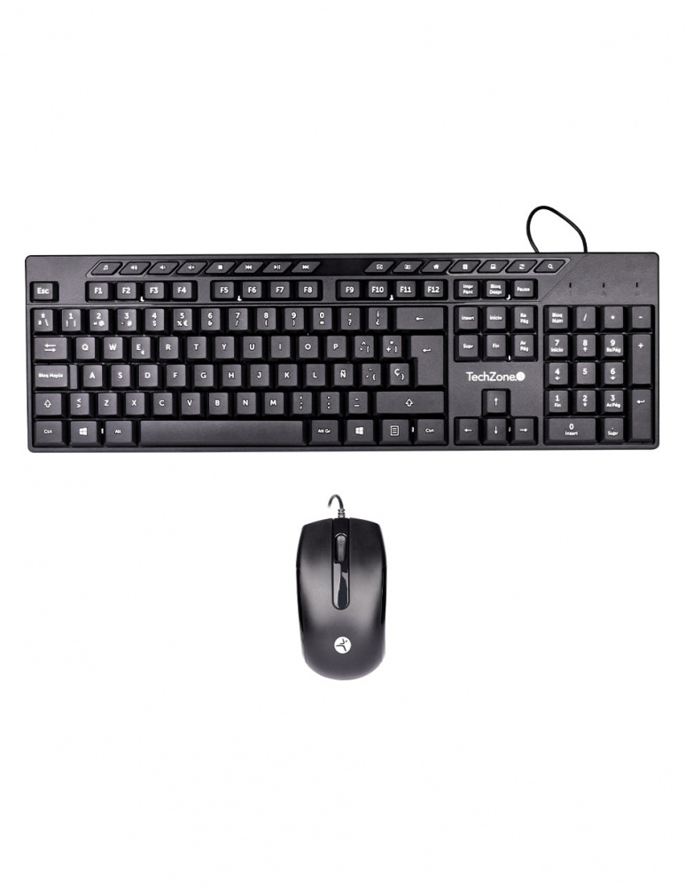 Kit de Teclado y Mouse TechZone TZACCBA01, Alámbrico, USB, Negro (Español)