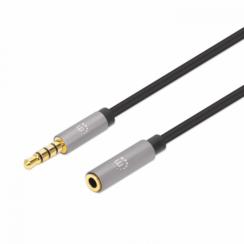 Manhattan Cable Extensión AUX 3.5mm Macho - 3.5mm Hembra, 2 Metros, Negro/Plata