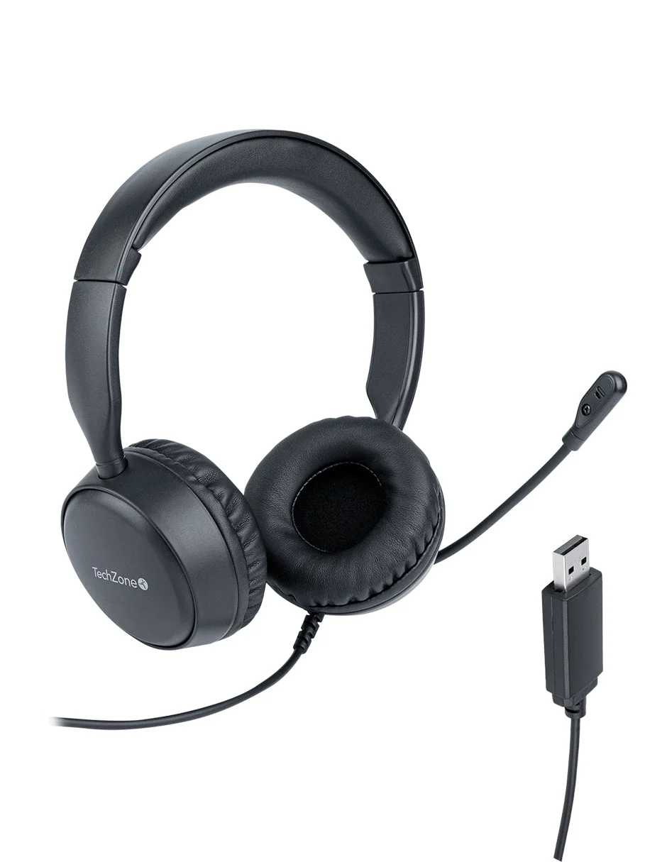 Diadema Audifono C/Microfono Alambrico Techzone TZACDII02 USB-A/Color Negro
