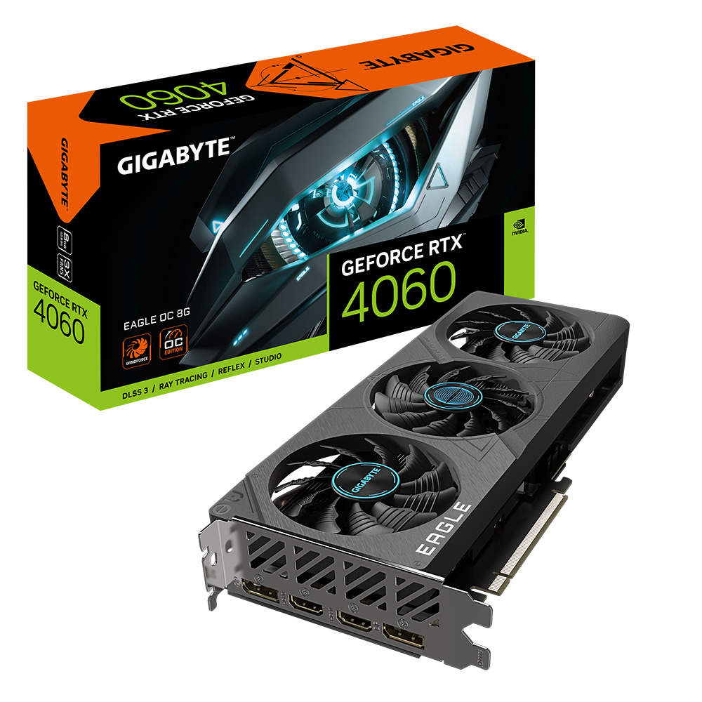 Tarjeta de Video Gigabyte EAGLE GeForce RTX 4060 EAGLE OC 8G, 3072 Nucleos CUDA, 8GB, 128 Bit, GDDR6, 2505 MHz, 7680 x 4320, PCI-E 4.0, 2x HDMI, 2DP