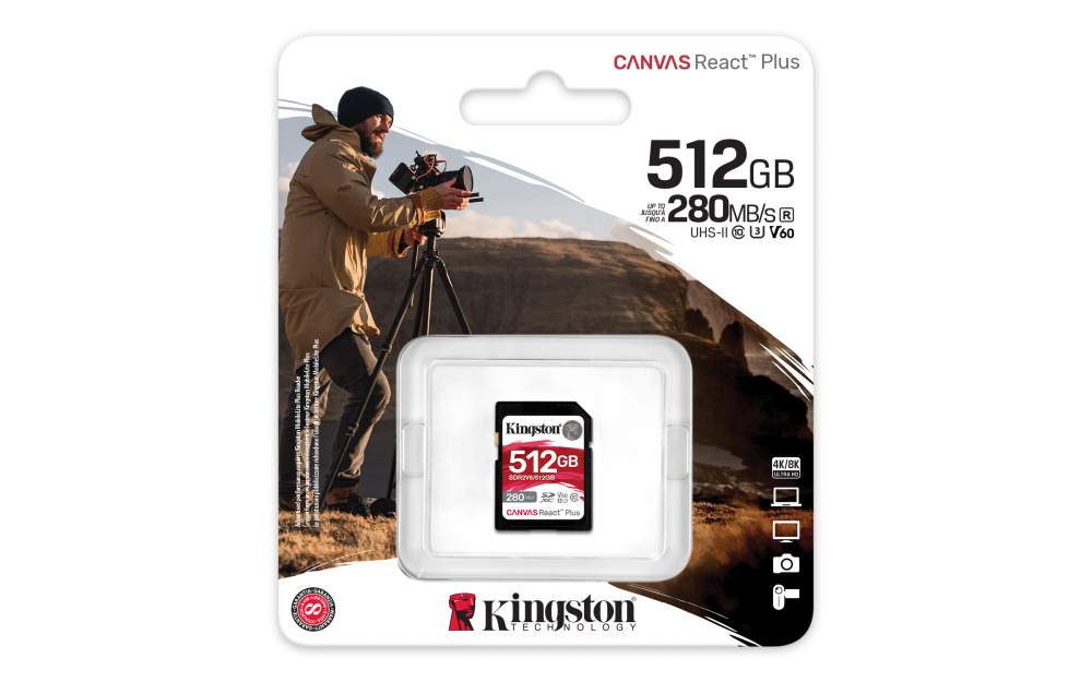Memoria Flash Kingston Canvas React Plus, 512GB, SD UHS-II Clase 10